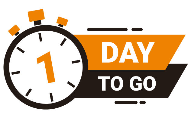 A graphic of a stopwatch with the words '1 day to go'.