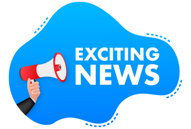 Blue bubble with a megaphone in saying 'Exciting News'