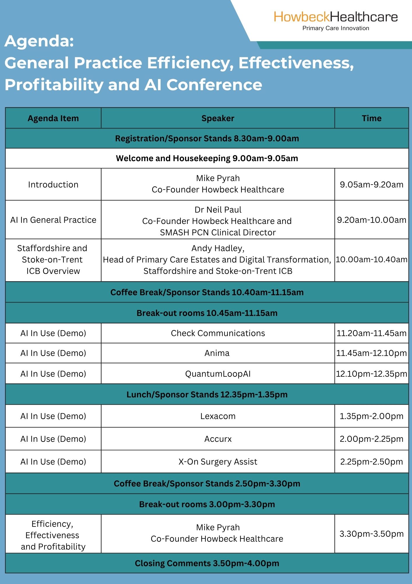 A screenshot of the Agenda for the GP Efficiency and AI Conference