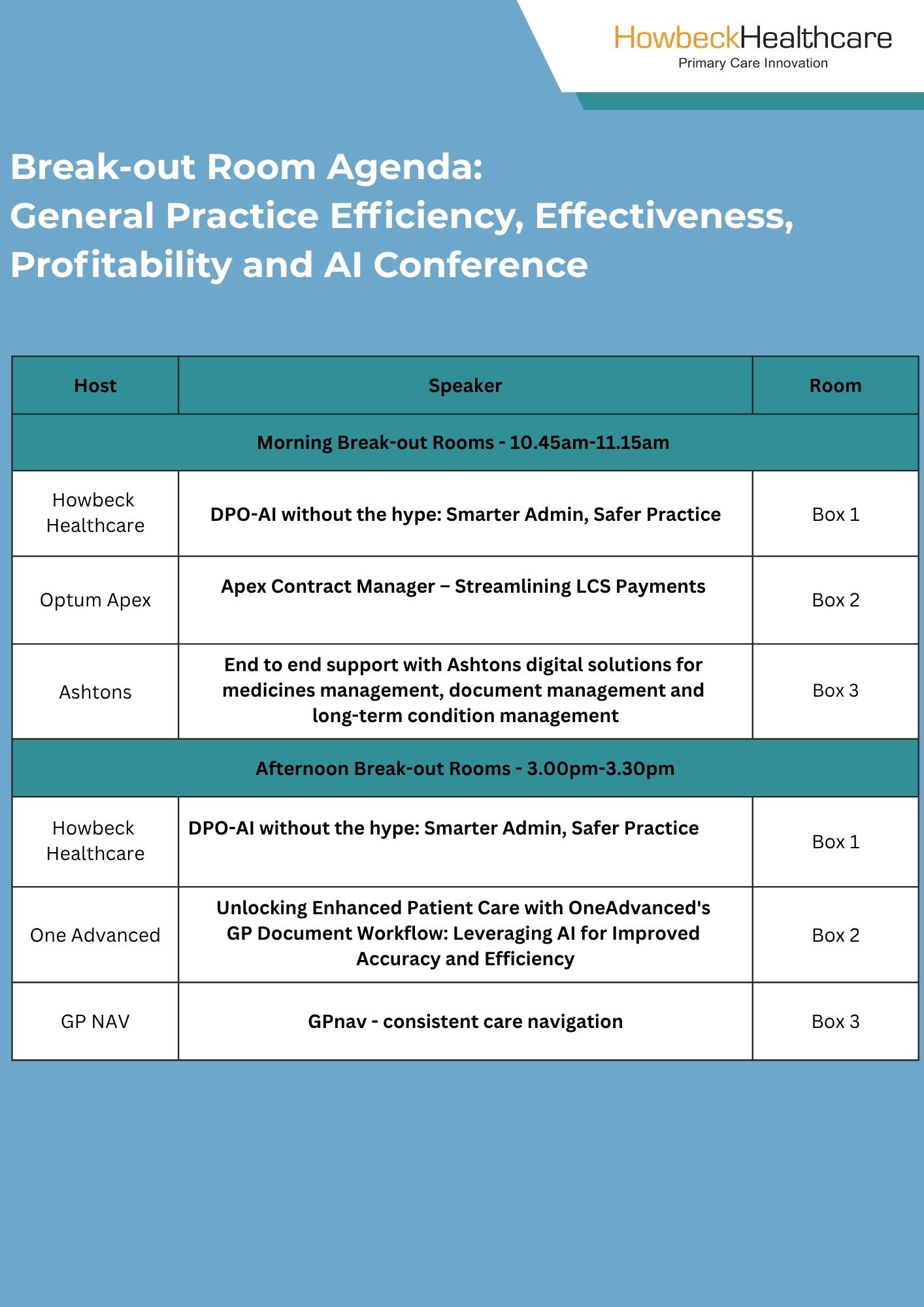 A screenshot of the Agenda for the GP Efficiency and AI Conference