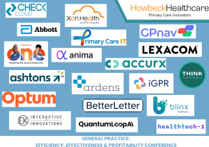 A set of logos from the companies that sponsored the AI In General Practice Conference on a light blue background.